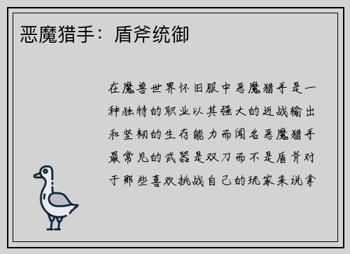 恶魔猎手：盾斧统御
